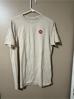 Men's Crew Neck Short Sleeve T-Shirt in Beige with Red Logo by Hooey